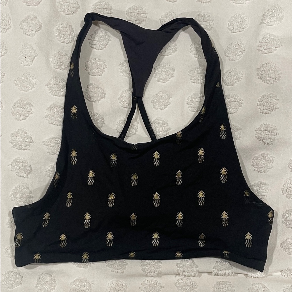 Spiritual Gangster Black and Gold Pineapple Sports Bra swim top
